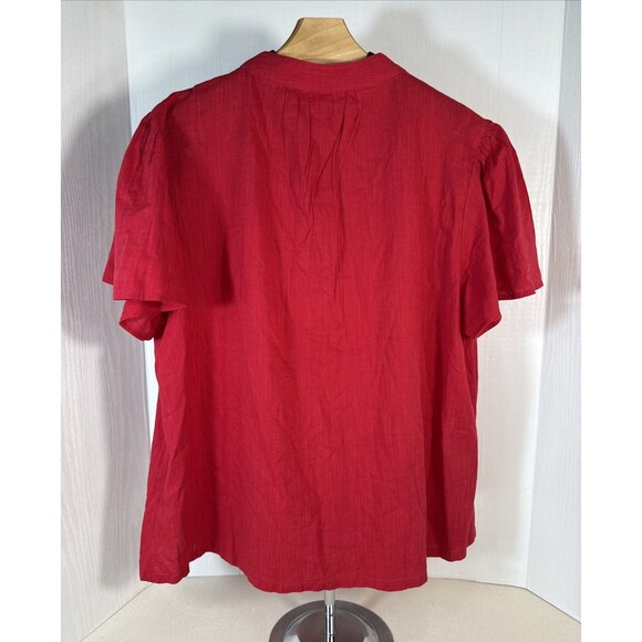 Knox Rose Red Eyelet Boho Tassel Blouse Size Large Flutter Short Sleeve - Picture 3 of 11